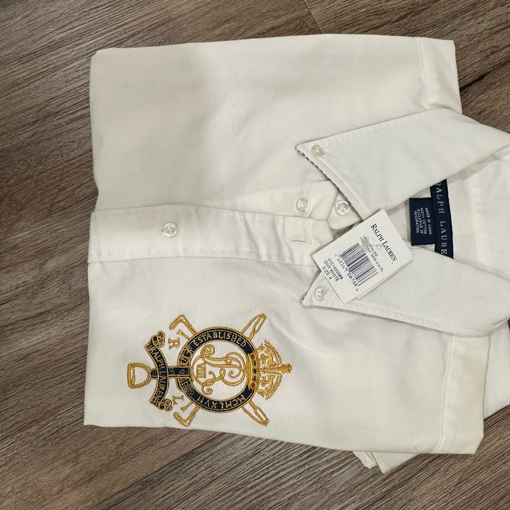 Ralph Lauren Ivory Blouse with Gold Crest